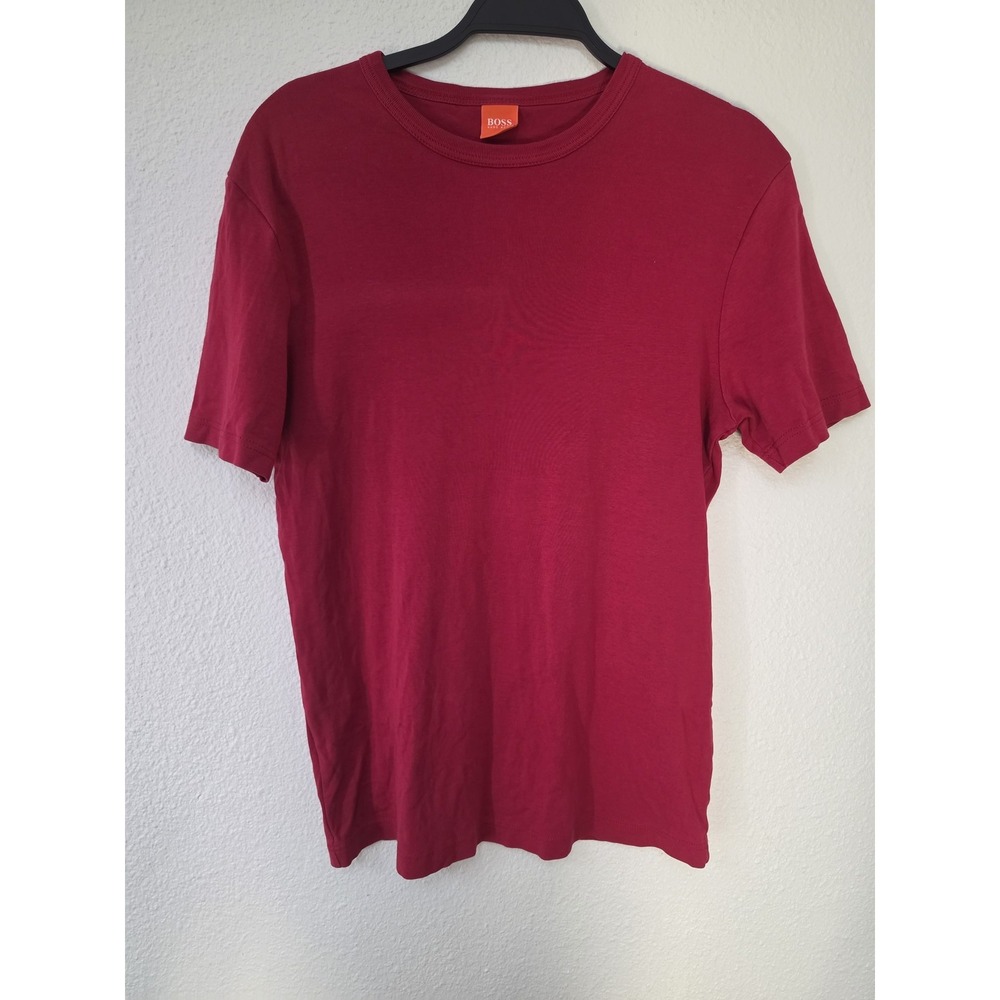BOSS Hugo Men Red Cotton Crew Neck T-Shirt Short Sleeve Solid Casual Tee